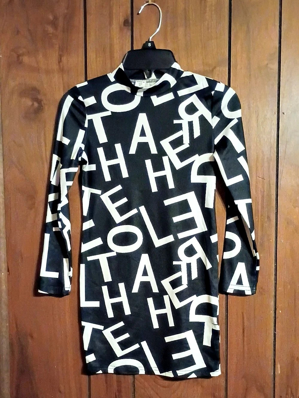 SHEIN Allover Letter Graphic Mock Neck Bodycon Dress Mini Dress